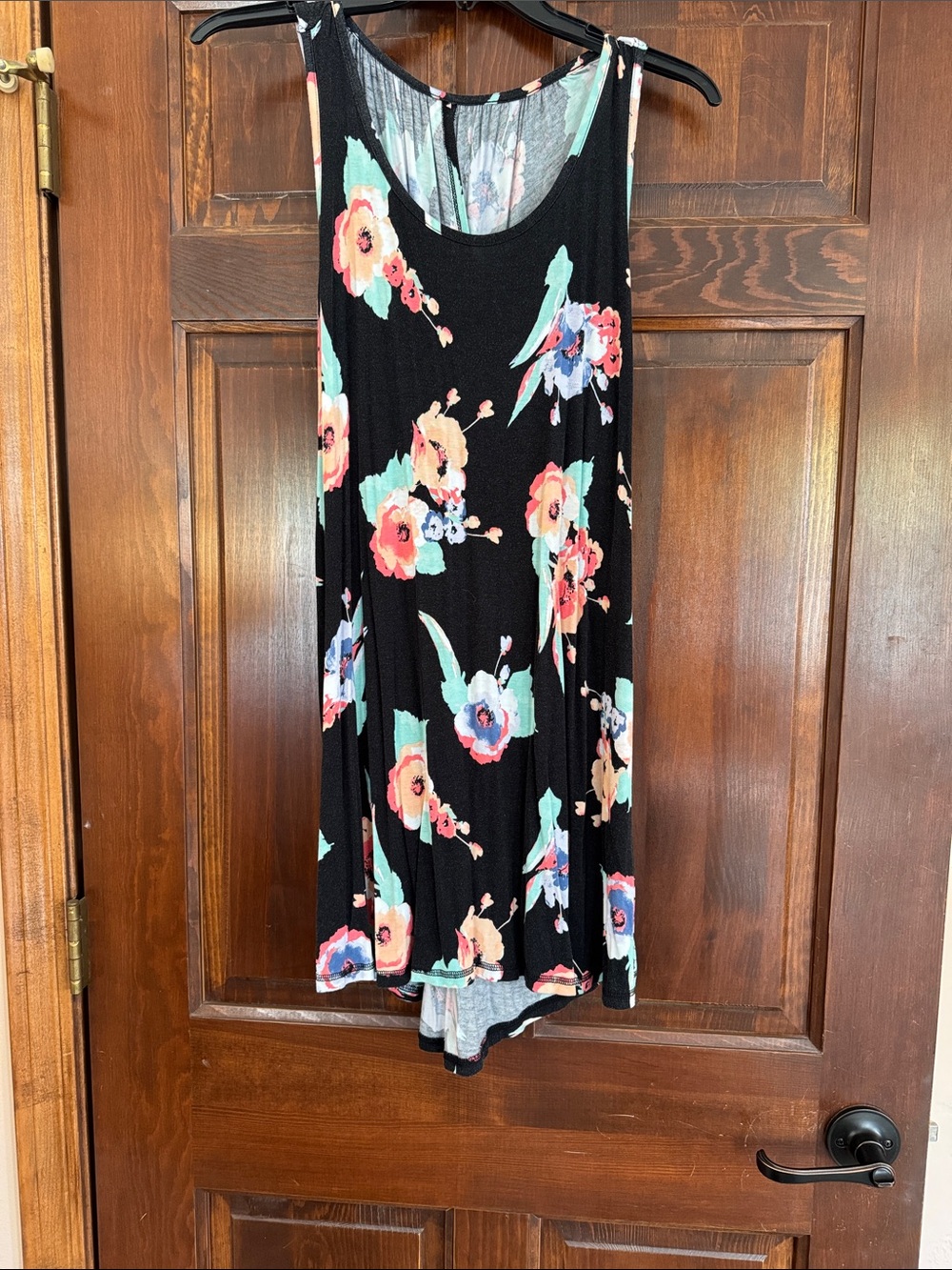 Lane Bryant Livi Black Floral Tank Dress with Coral & Mint Blooms